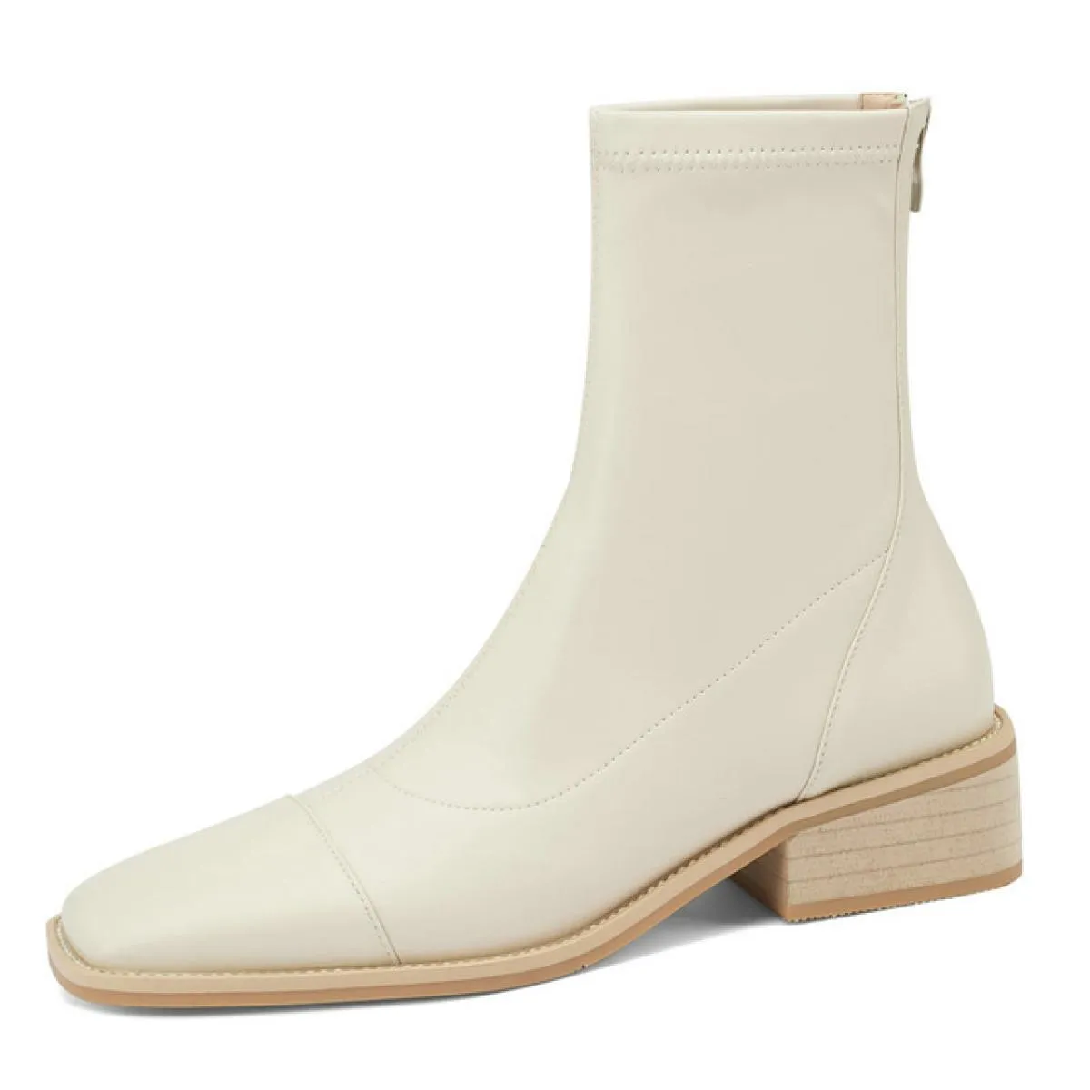 Stivaletti da donna con cerniera in vera pelle, design conciso, con tacco spesso, scarpe da donna, stivali casual da lavoro inve