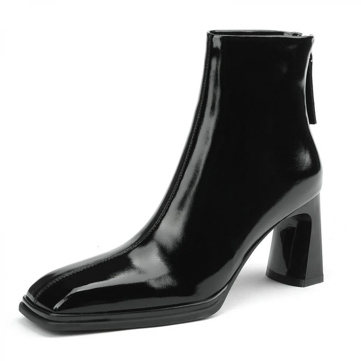 Stivaletti da donna con cerniera posteriore in vera pelle punta quadrata tacchi alti scarpe da sera da donna da ufficio autunno
