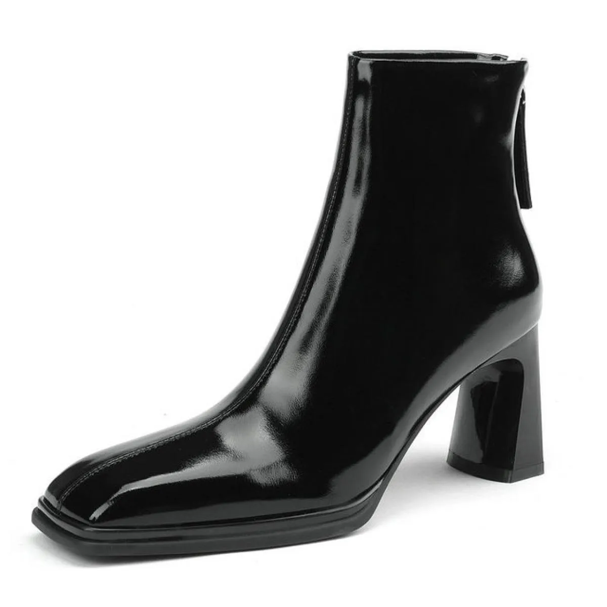Stivaletti da donna con cerniera posteriore in vera pelle punta quadrata tacchi alti scarpe da sera da donna da ufficio autunno