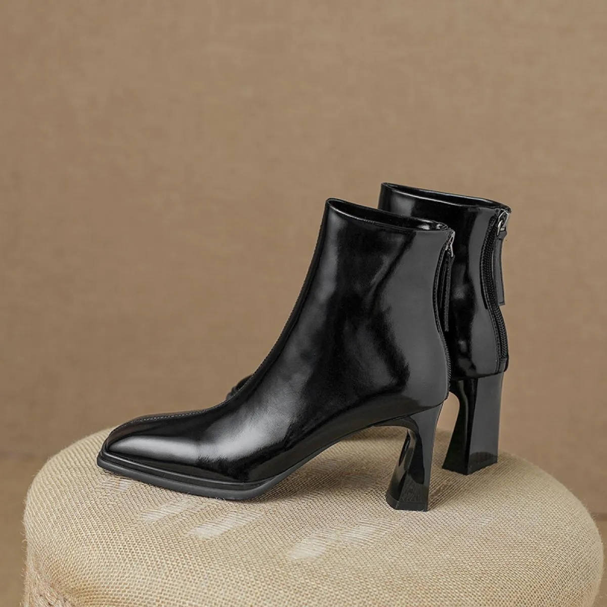 Stivaletti da donna con cerniera posteriore in vera pelle punta quadrata tacchi alti scarpe da sera da donna da ufficio autunno