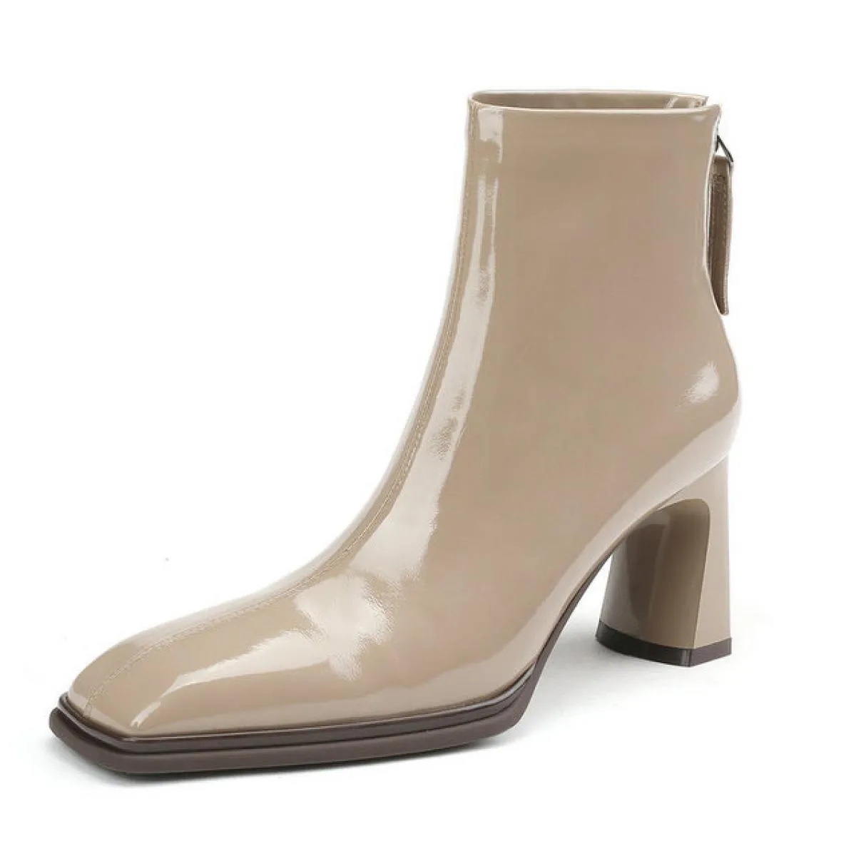 Stivaletti da donna con cerniera posteriore in vera pelle punta quadrata tacchi alti scarpe da sera da donna da ufficio autunno