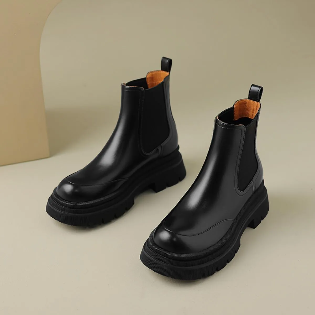 Stivaletti da donna con plateau per il tempo libero Autunno Inverno Popolare Punta tonda Scarpe basic in vera pelle Donna Casual