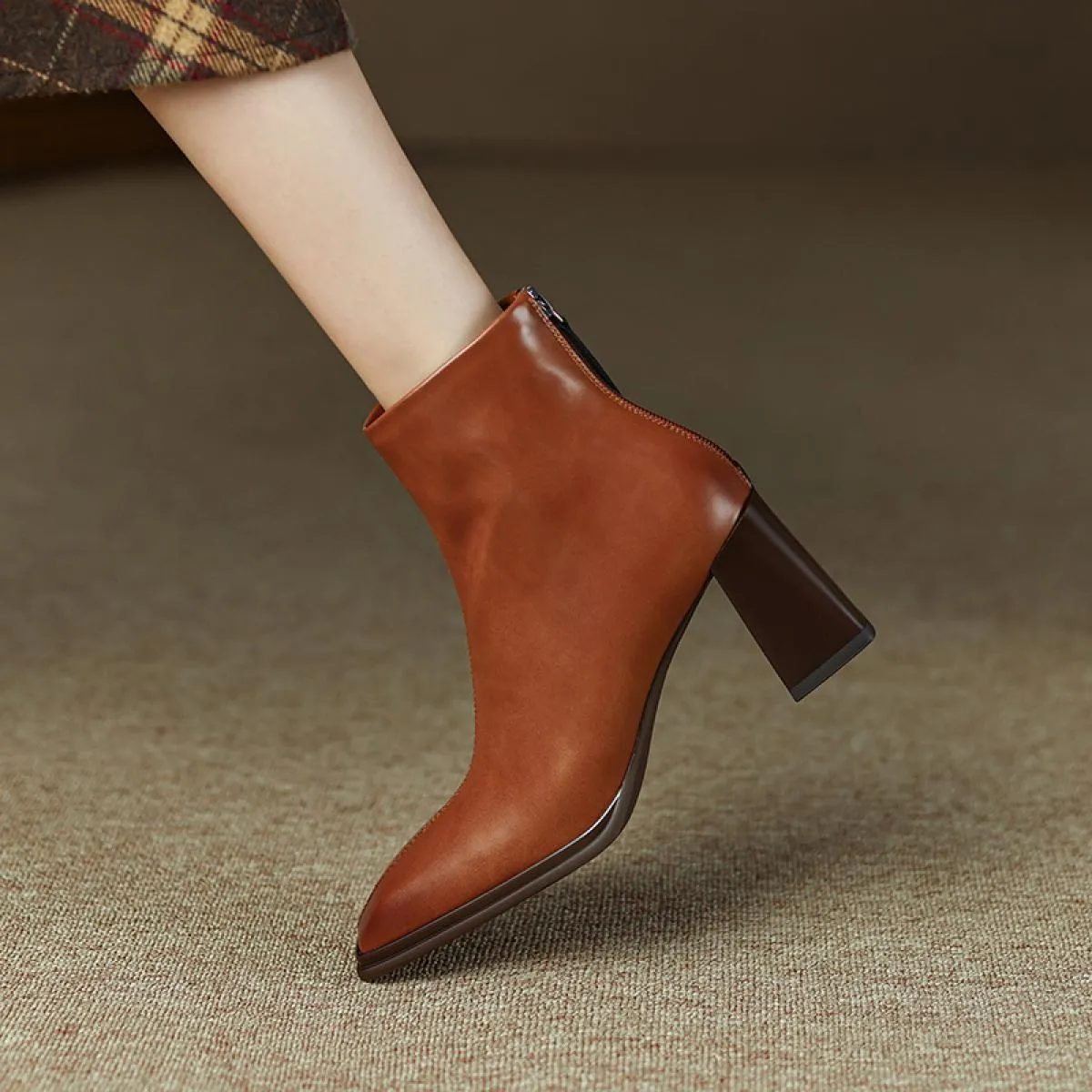 Stivaletti da donna in vera pelle nuova cerniera posteriore punta quadrata scarpe con tacco alto 2022 autunno inverno pompe da d