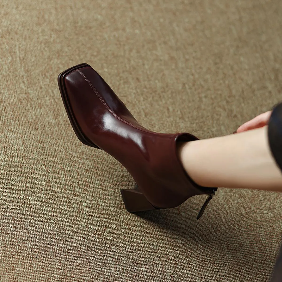 Stivaletti da donna in vera pelle nuova cerniera posteriore punta quadrata scarpe con tacco alto 2022 autunno inverno pompe da d