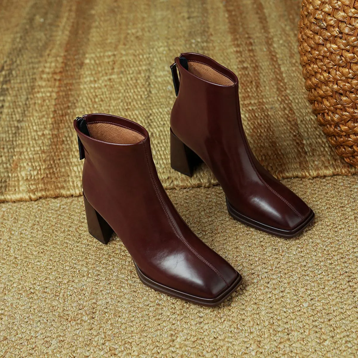 Stivaletti da donna in vera pelle nuova cerniera posteriore punta quadrata scarpe con tacco alto 2022 autunno inverno pompe da d