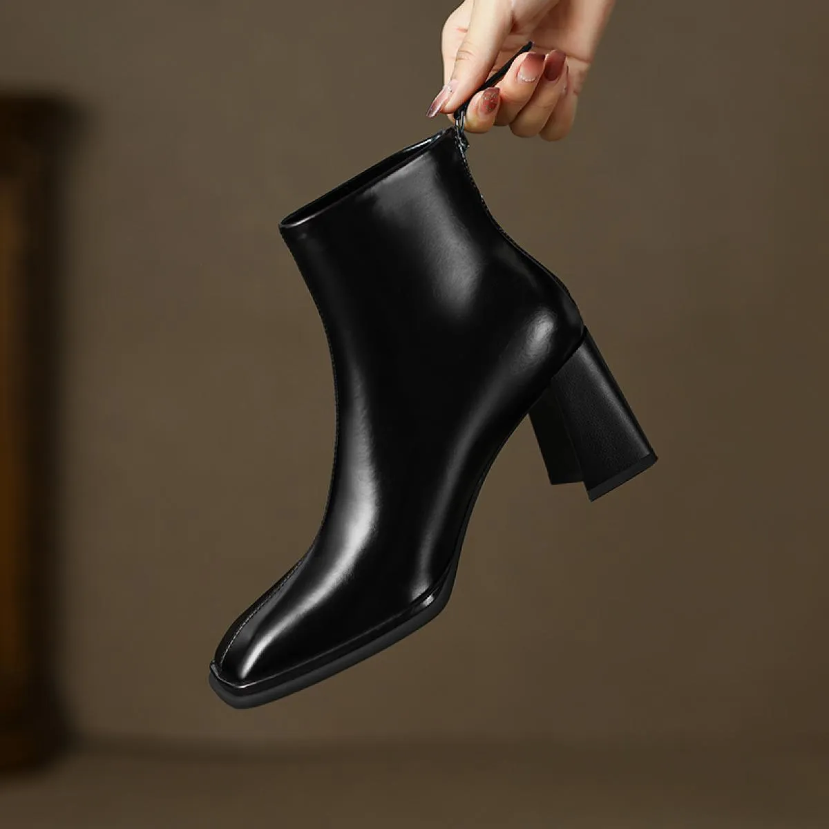 Stivaletti da donna in vera pelle nuova cerniera posteriore punta quadrata scarpe con tacco alto 2022 autunno inverno pompe da d