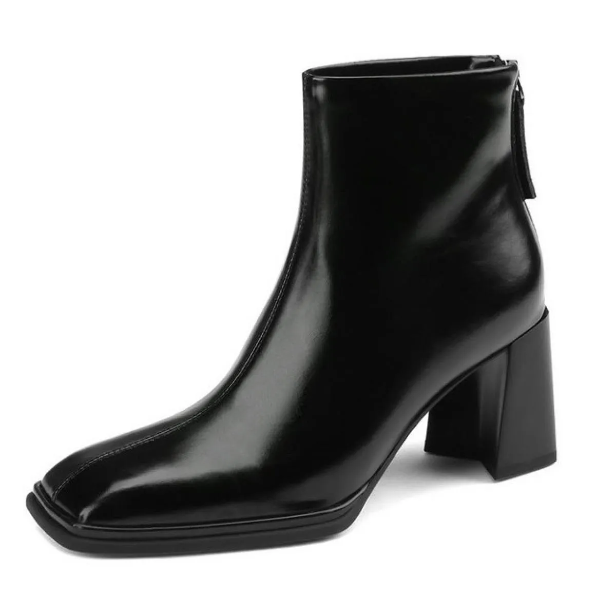 Stivaletti da donna in vera pelle nuova cerniera posteriore punta quadrata scarpe con tacco alto 2022 autunno inverno pompe da d