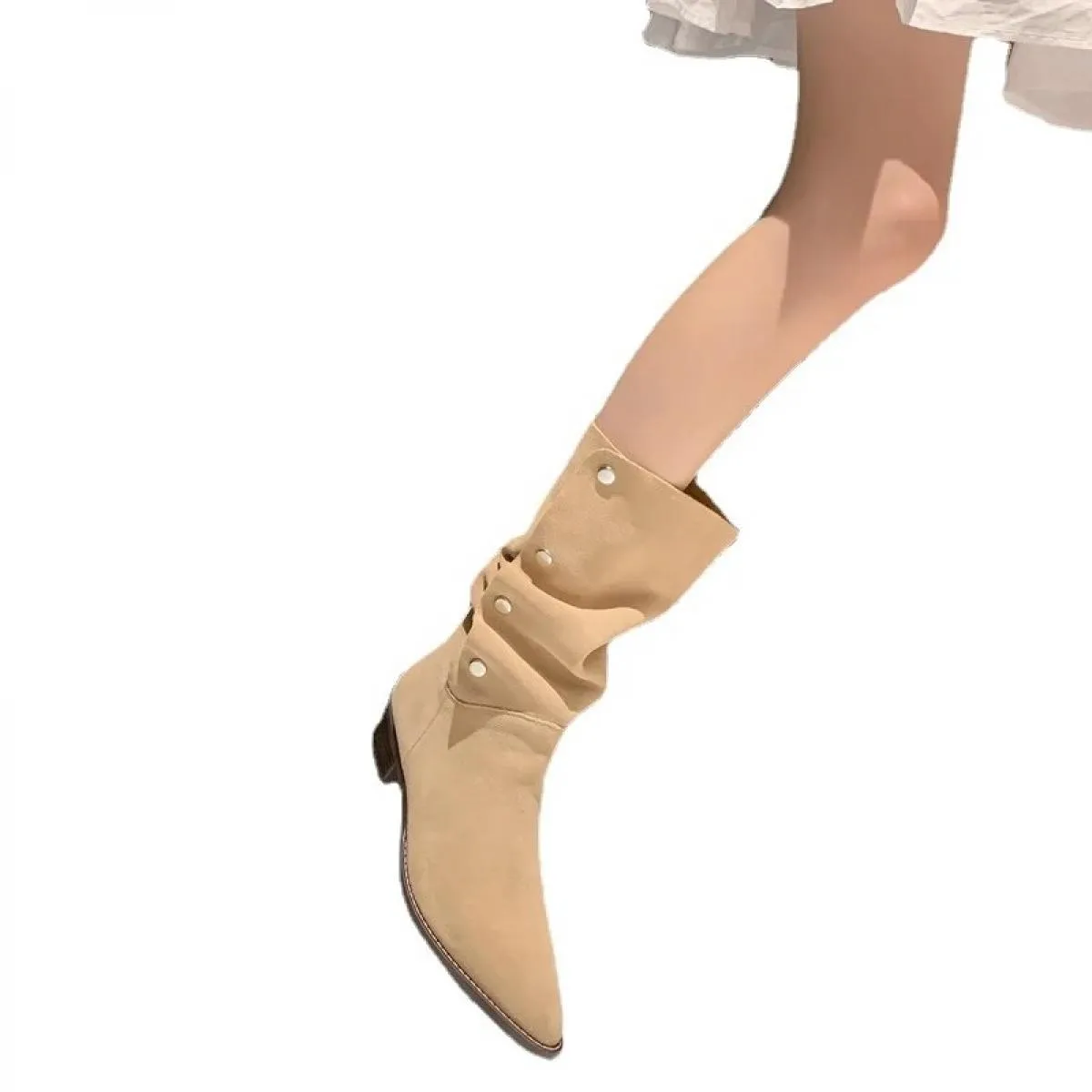 Stivali Chelsea robusti a metà polpaccio Scarpe invernali da donna 2023 Stivali alti in pelle scamosciata di nuova progettazione