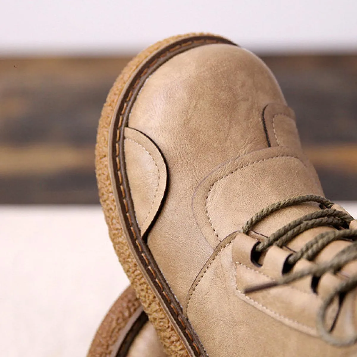 Stivali da donna retrò Focaccina con fondo spesso Stivali da donna Mori Scarpe casual letterarie Stivaletti con bocca di lana Te