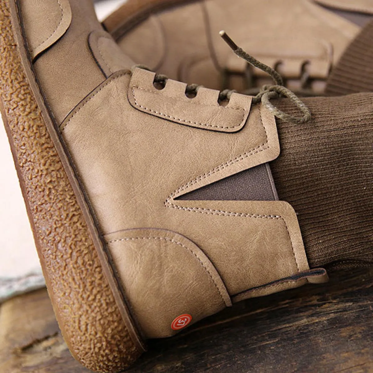 Stivali da donna retrò Focaccina con fondo spesso Stivali da donna Mori Scarpe casual letterarie Stivaletti con bocca di lana Te