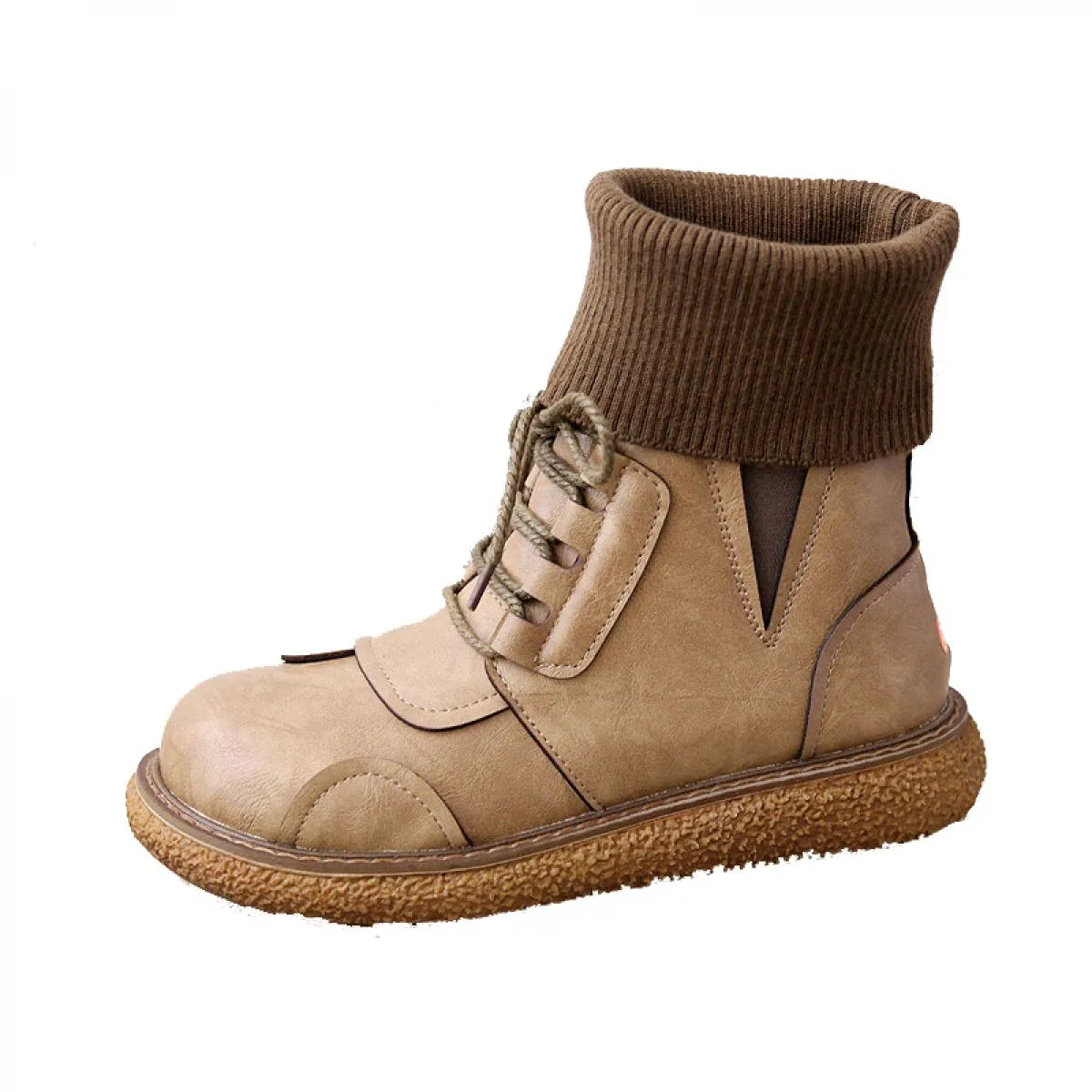 Stivali da donna retrò Focaccina con fondo spesso Stivali da donna Mori Scarpe casual letterarie Stivaletti con bocca di lana Te
