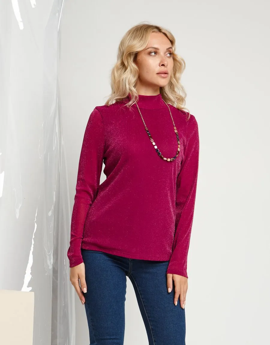 T-shirt in tulle lurex a collo alto