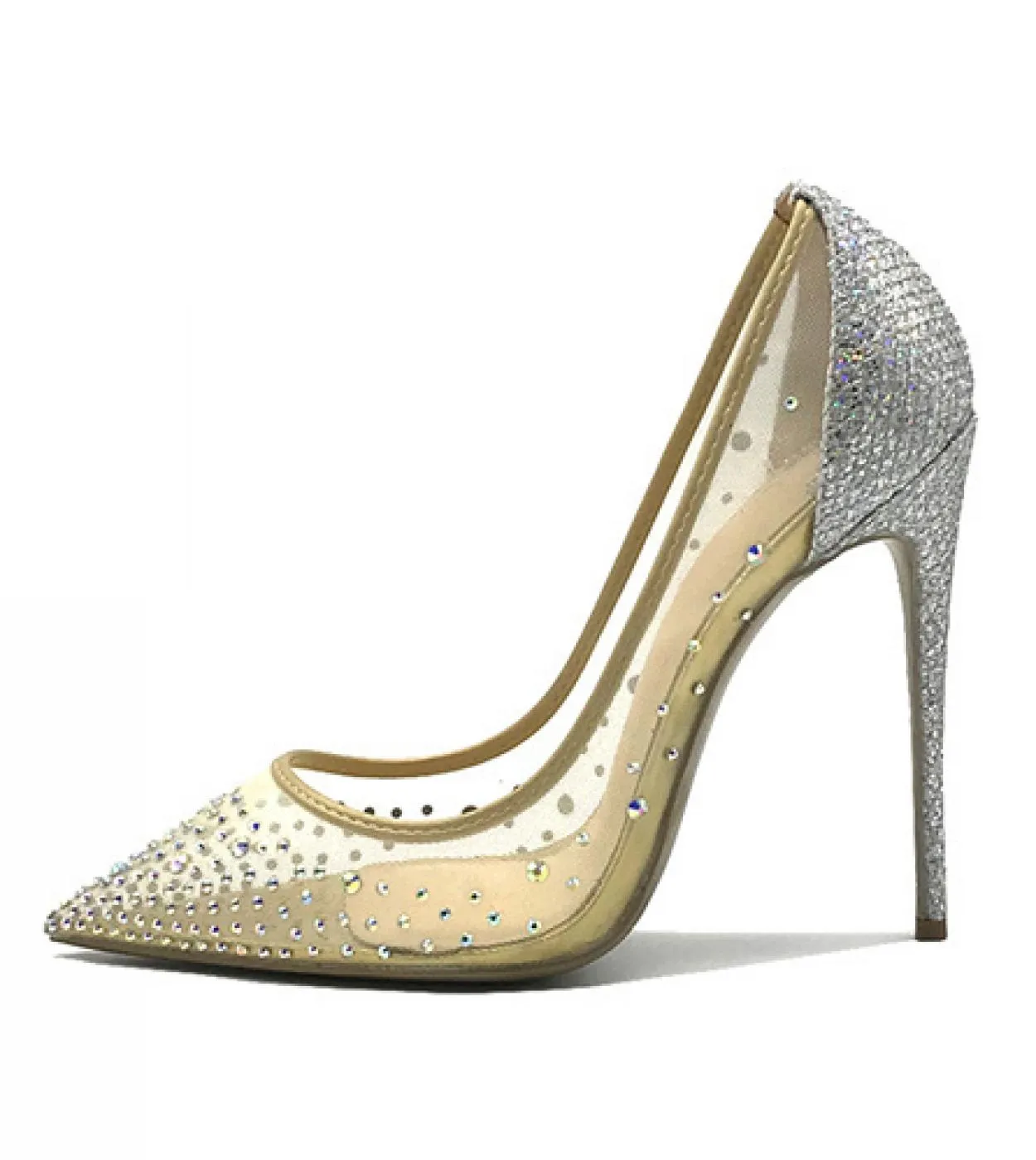 Tikicup Glitter Paillettes Indietro Donna Garza Strass Punta a punta Tacco alto Scarpe da festa Splendide pompe a spillo Viola S