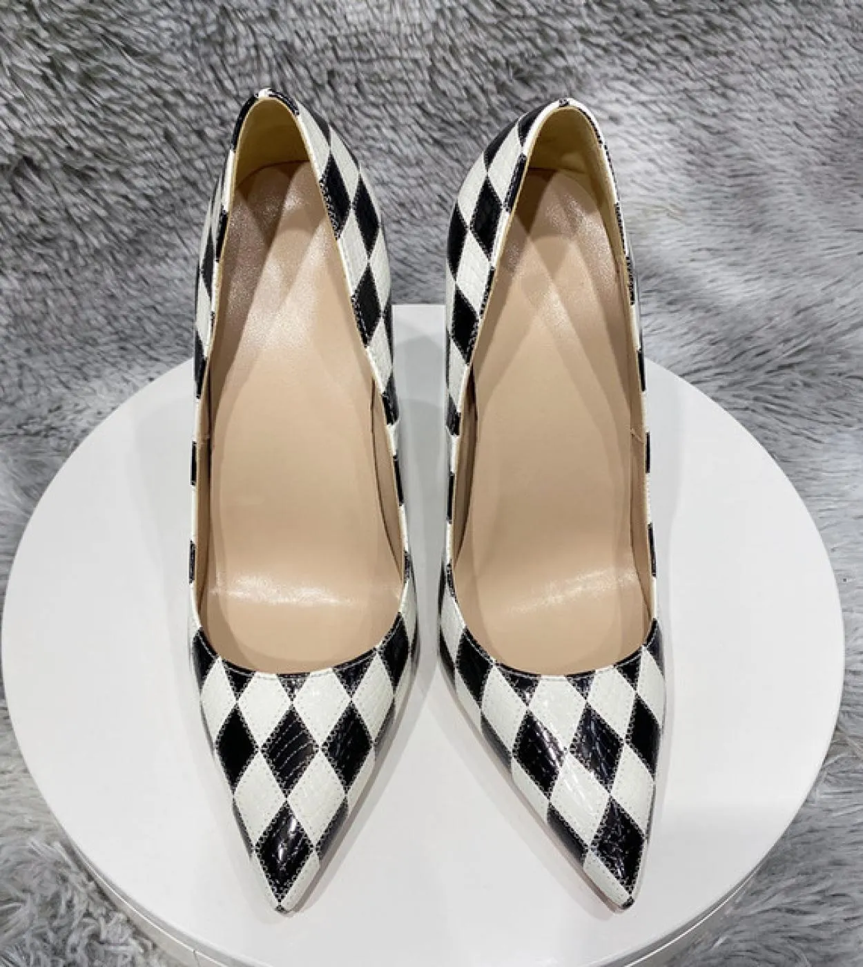 Tikicup Verde Bianco A Scacchi Coccodrillo Effetto Donne Punta A Punta Scarpe Tacco Alto 12 cm 10 cm 8 cm Fashion Designer Stile