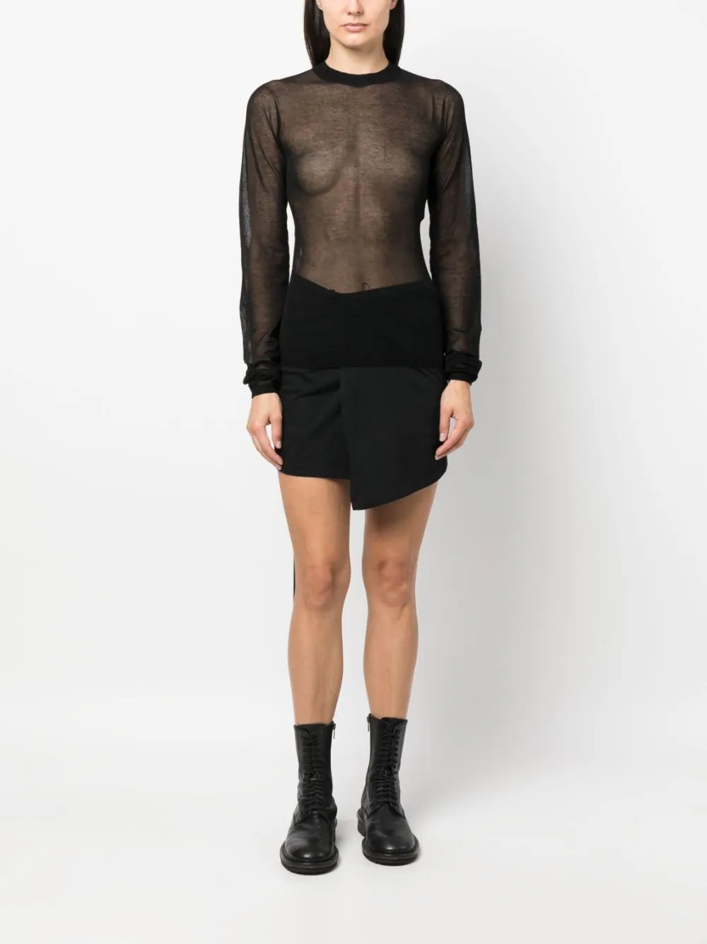 Top trasparente a collo alto in nero  - donna
