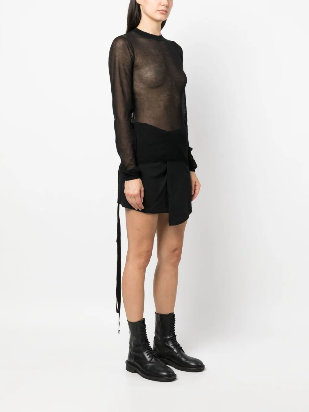 Top trasparente a collo alto in nero  - donna