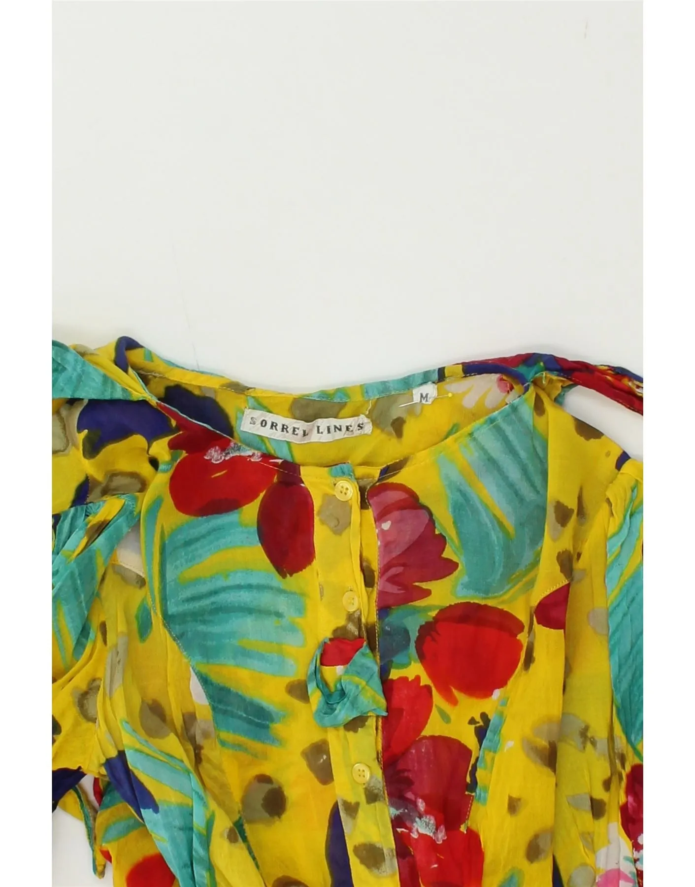 VINTAGE Womens 1/2 Sleeve Blouse Top UK 12 Medium Yellow Floral Cotton