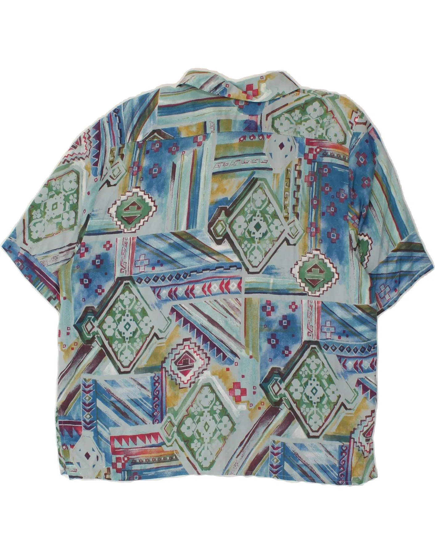 VINTAGE Womens Short Sleeve Shirt Blouse EU 40 Medium Blue Patchwork