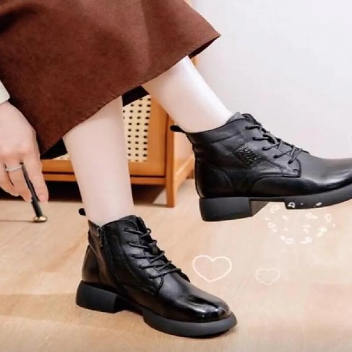 Zip laterale Stivaletti da donna 2023 Stivali invernali da donna Pu Stivali casual solidi Donna Punta tonda Lace Up Tacco basso