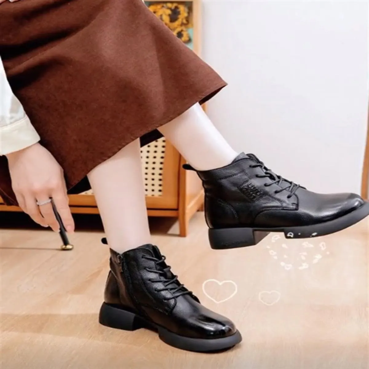 Zip laterale Stivaletti da donna 2023 Stivali invernali da donna Pu Stivali casual solidi Donna Punta tonda Lace Up Tacco basso